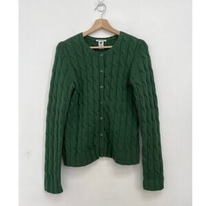 Vintage GAP Cable Knit Lambs’ Wool Kelly Green Crew Neck Cardigan - Medium